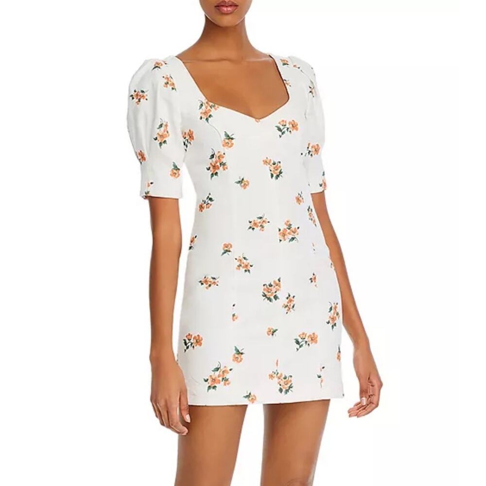 Bec & Bridge Peachy Floral Puff Sleeve Mini Dress Size US 6